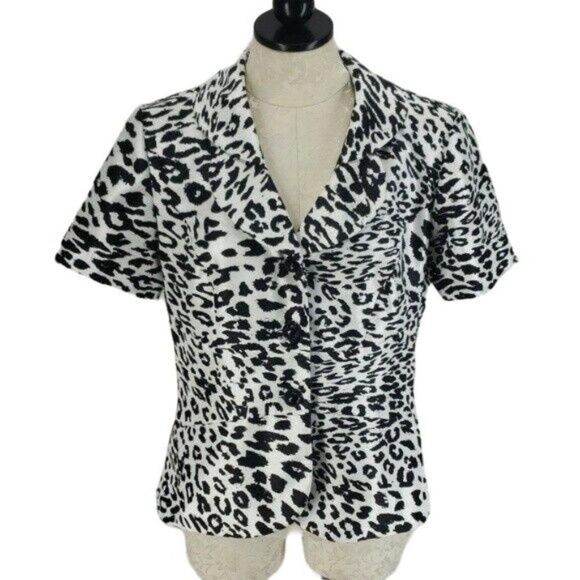 Dana Kay Black & White Cheetah animal Print Blazer Jacket Size 10 - Picture 1 of 8